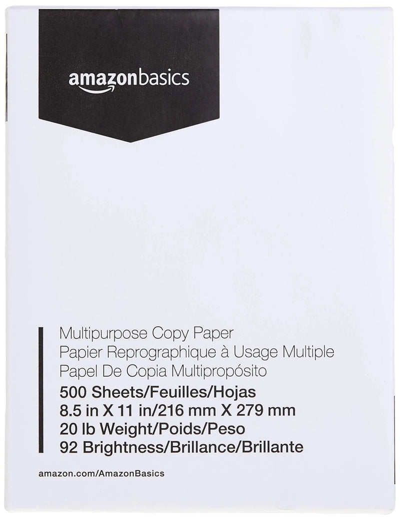 Amazon Basics Multipurpose Copy Printer Paper, 8.5 x 11 inches, 20 lb, 1 Ream, 500 Sheets, 92 Bright, White - North State Signs & Printing