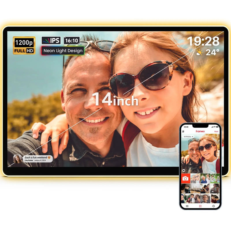 Apolosign 14.1" Neon Light Digital Frame, 32GB Storage Smart Digital Picture Frame, Easy Setup, 16:10 aspect ratio glass lamination Touch Screen, Share Moments Remotely via Frameo, Gift for Friends - North State Signs & Printing
