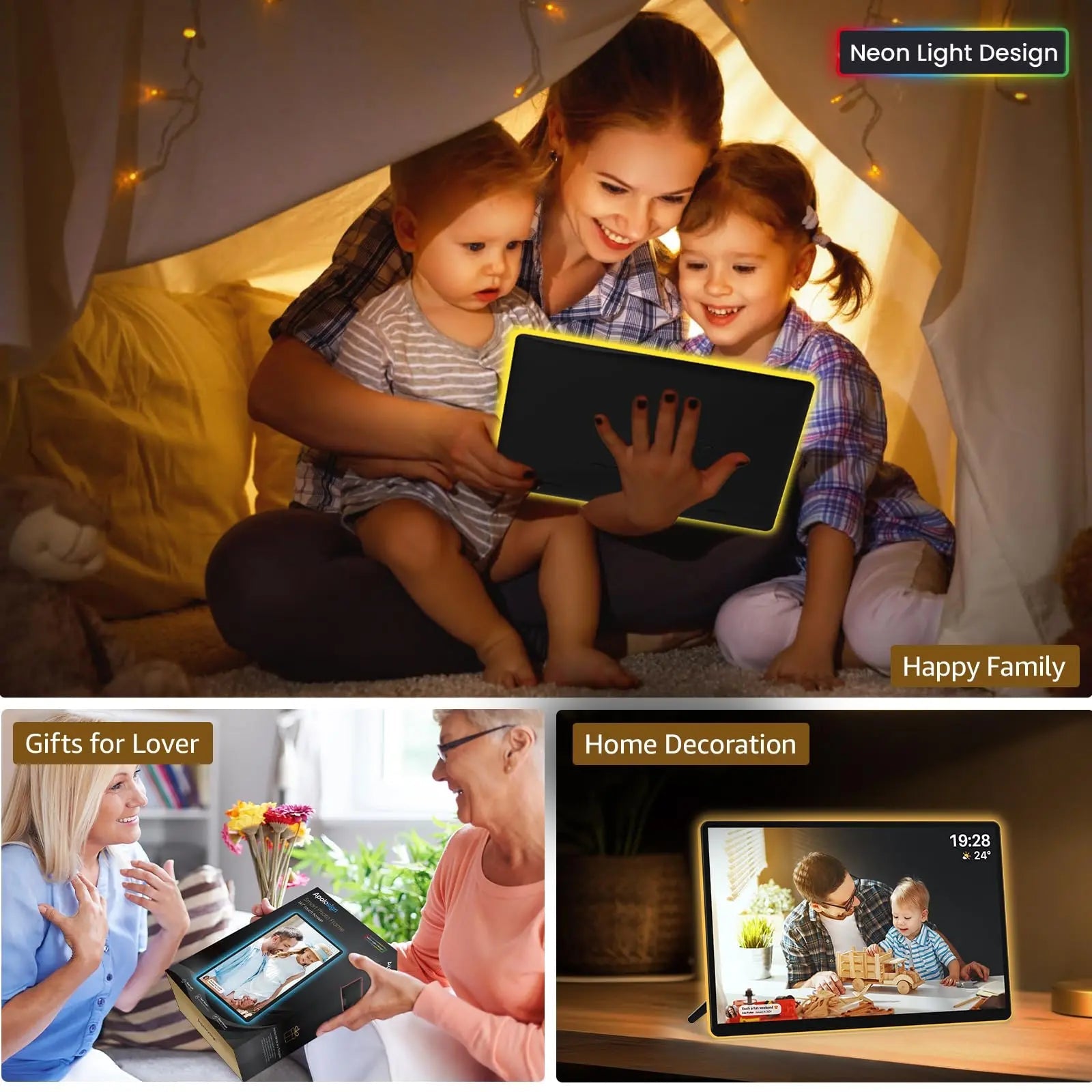 Apolosign 14.1" Neon Light Digital Frame, 32GB Storage Smart Digital Picture Frame, Easy Setup, 16:10 aspect ratio glass lamination Touch Screen, Share Moments Remotely via Frameo, Gift for Friends - North State Signs & Printing