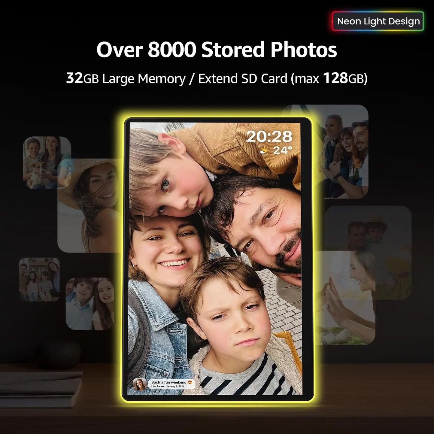 Apolosign 14.1" Neon Light Digital Frame, 32GB Storage Smart Digital Picture Frame, Easy Setup, 16:10 aspect ratio glass lamination Touch Screen, Share Moments Remotely via Frameo, Gift for Friends - North State Signs & Printing
