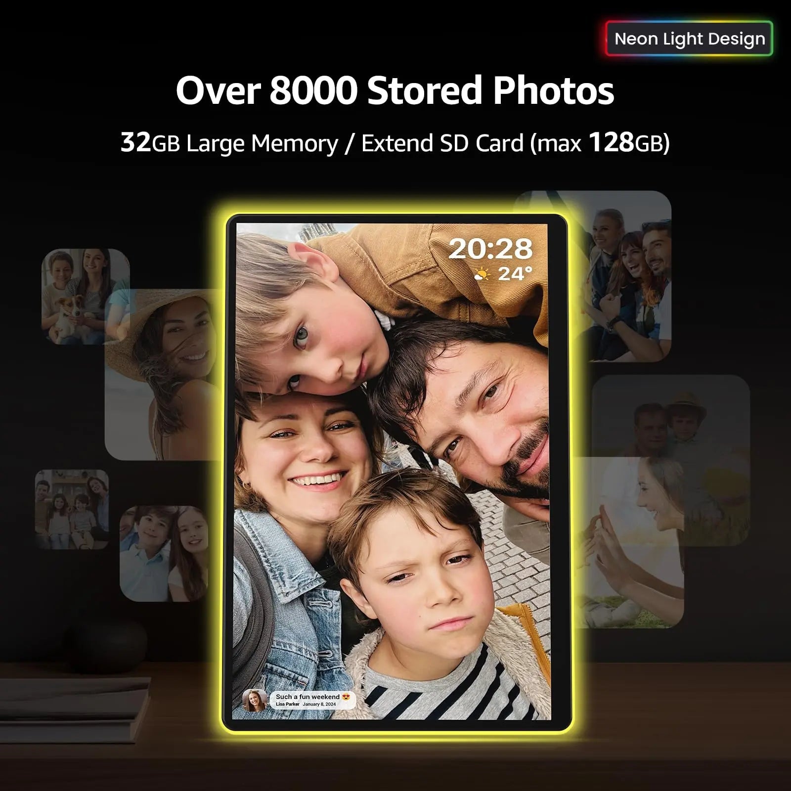 Apolosign 14.1" Neon Light Digital Frame, 32GB Storage Smart Digital Picture Frame, Easy Setup, 16:10 aspect ratio glass lamination Touch Screen, Share Moments Remotely via Frameo, Gift for Friends - North State Signs & Printing