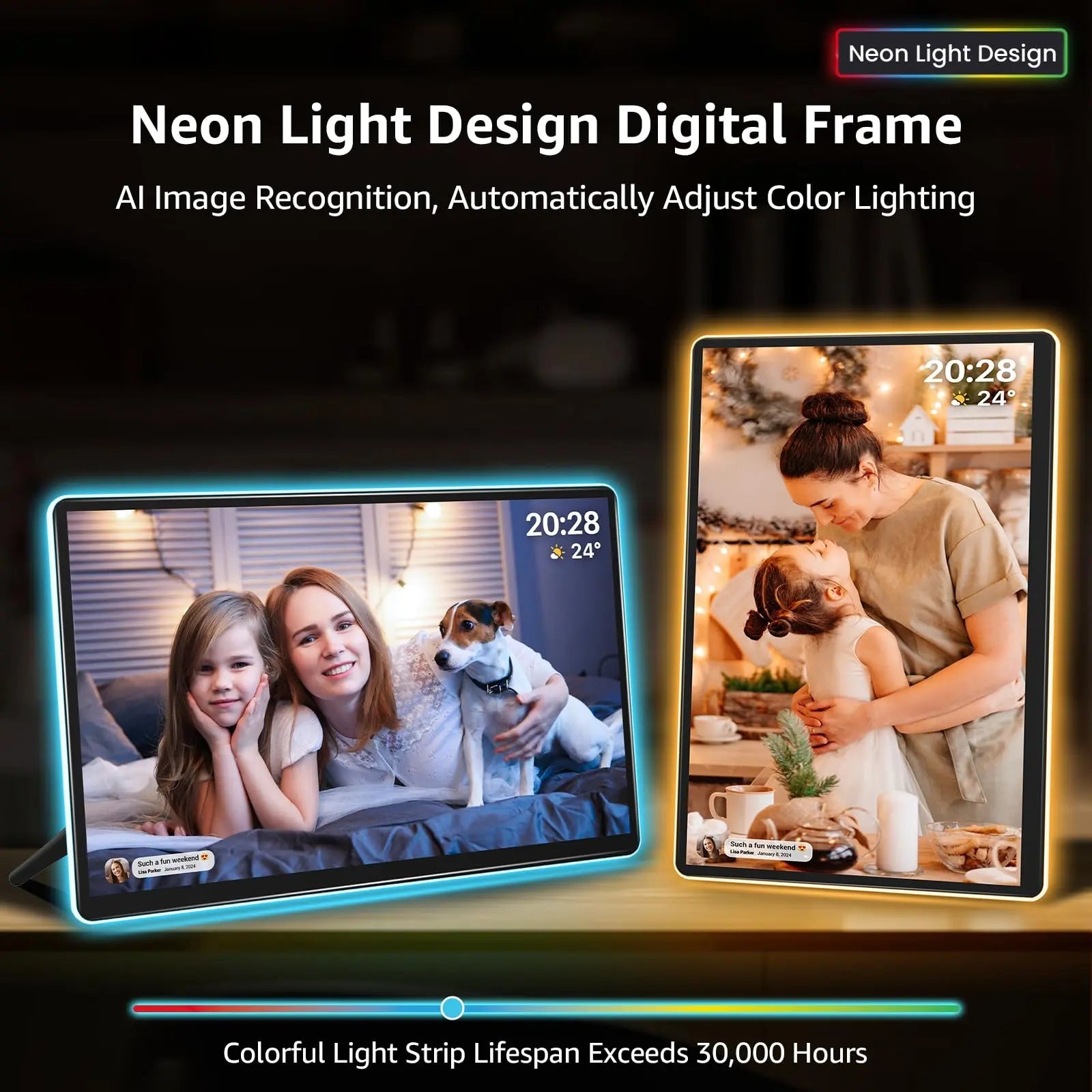 Apolosign 14.1" Neon Light Digital Frame, 32GB Storage Smart Digital Picture Frame, Easy Setup, 16:10 aspect ratio glass lamination Touch Screen, Share Moments Remotely via Frameo, Gift for Friends - North State Signs & Printing