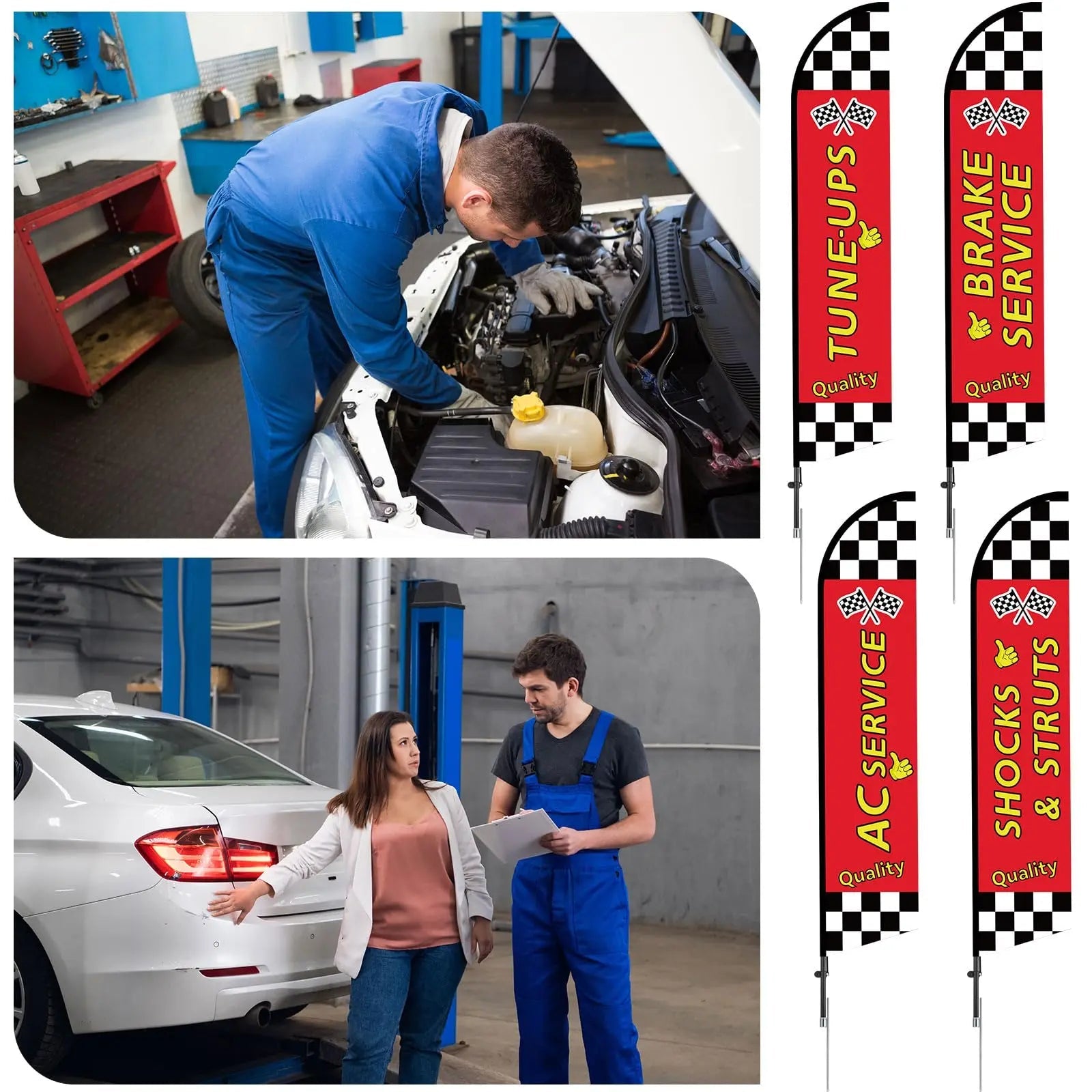 Auto Repair Shop Feather Flag Kits Set Feather Flag Pole Kit 12ft for Business Advertisement, Includes 4 Feather Flags, 4 Stainless Steel Flag Pole and 4 Ground Spikes HunnmingRe 4 Set - North State Signs & Printing