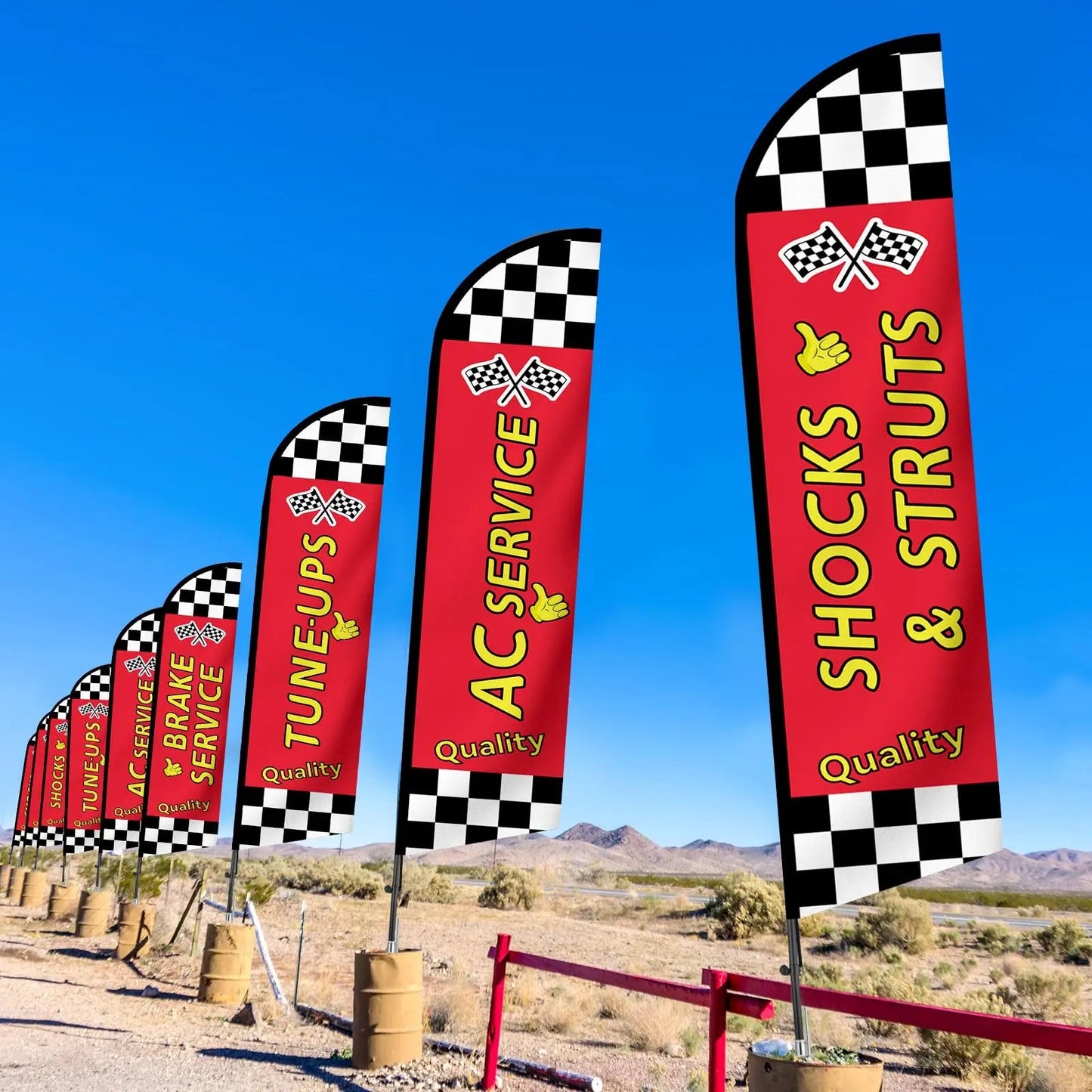 Auto Repair Shop Feather Flag Kits Set Feather Flag Pole Kit 12ft for Business Advertisement, Includes 4 Feather Flags, 4 Stainless Steel Flag Pole and 4 Ground Spikes HunnmingRe 4 Set - North State Signs & Printing