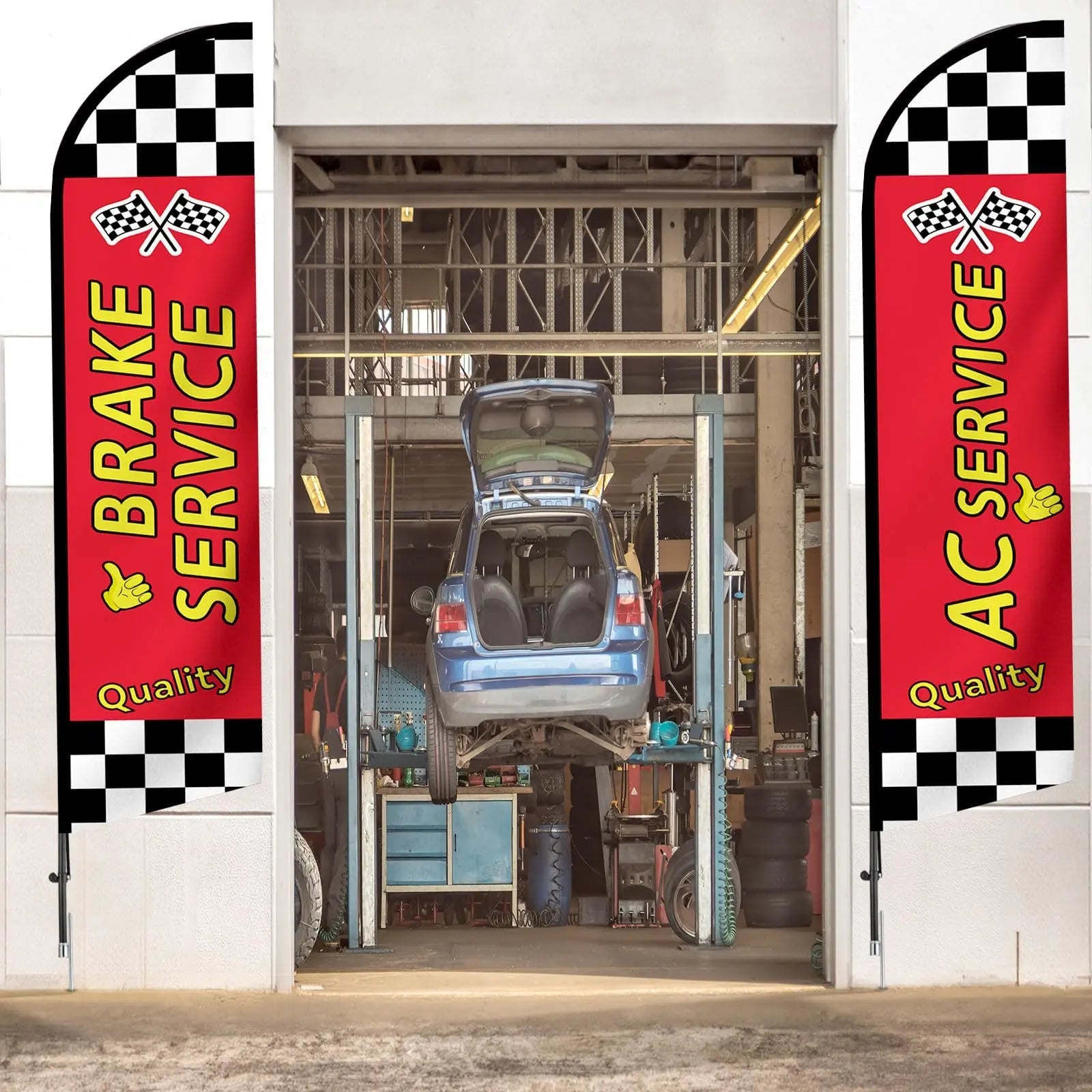Auto Repair Shop Feather Flag Kits Set Feather Flag Pole Kit 12ft for Business Advertisement, Includes 4 Feather Flags, 4 Stainless Steel Flag Pole and 4 Ground Spikes HunnmingRe 4 Set - North State Signs & Printing