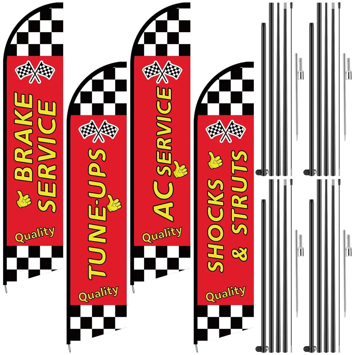 Auto Repair Shop Feather Flag Kits Set Feather Flag Pole Kit 12ft for Business Advertisement, Includes 4 Feather Flags, 4 Stainless Steel Flag Pole and 4 Ground Spikes HunnmingRe 4 Set - North State Signs & Printing