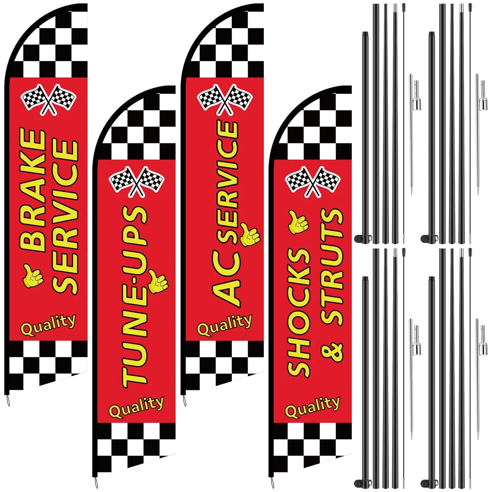 Auto Repair Shop Feather Flag Kits Set Feather Flag Pole Kit 12ft for Business Advertisement, Includes 4 Feather Flags, 4 Stainless Steel Flag Pole and 4 Ground Spikes HunnmingRe 4 Set - North State Signs & Printing