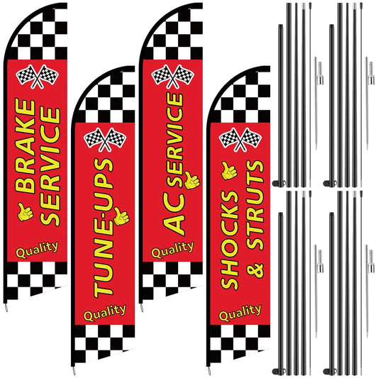 Auto Repair Shop Feather Flag Kits Set Feather Flag Pole Kit 12ft for Business Advertisement, Includes 4 Feather Flags, 4 Stainless Steel Flag Pole and 4 Ground Spikes HunnmingRe 4 Set - North State Signs & Printing