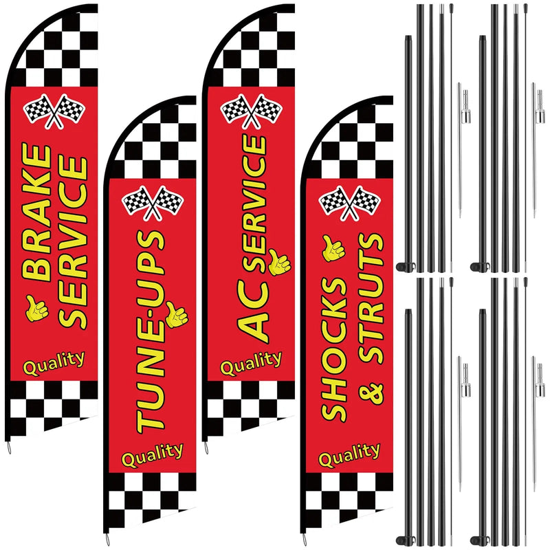 Auto Repair Shop Feather Flag Kits Set Feather Flag Pole Kit 12ft for Business Advertisement, Includes 4 Feather Flags, 4 Stainless Steel Flag Pole and 4 Ground Spikes HunnmingRe 4 Set - North State Signs & Printing