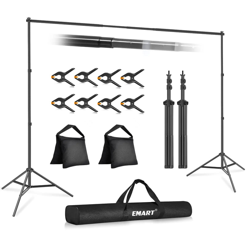 Backdrop Stand 10x7ft, (WxH) EMART, Photo Studio Adjustable Background Stand Support Kit with 2 Crossbars, 8 Backdrop Clamps, 2 Sandbags and Carrying Bag for Parties Events Decoration - North State Signs & Printing