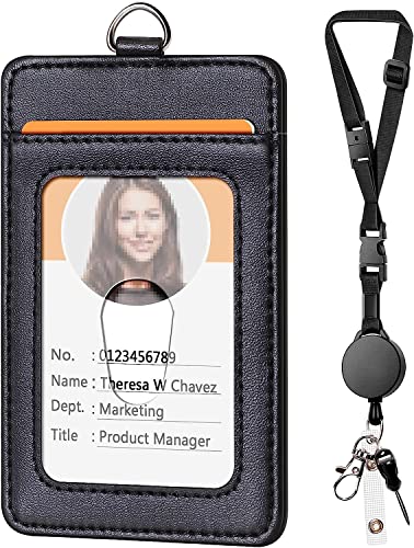 Leather Badge Holder and Adjustable Retractable Lanyards Quick Release Buckle and Safety Breakaway Lanyards with Swivel