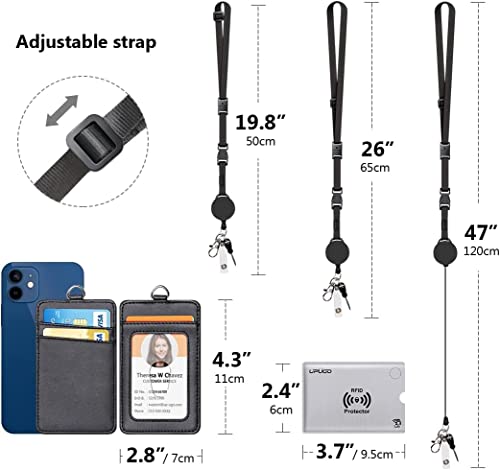 Leather Badge Holder and Adjustable Retractable Lanyards Quick Release Buckle and Safety Breakaway Lanyards with Swivel