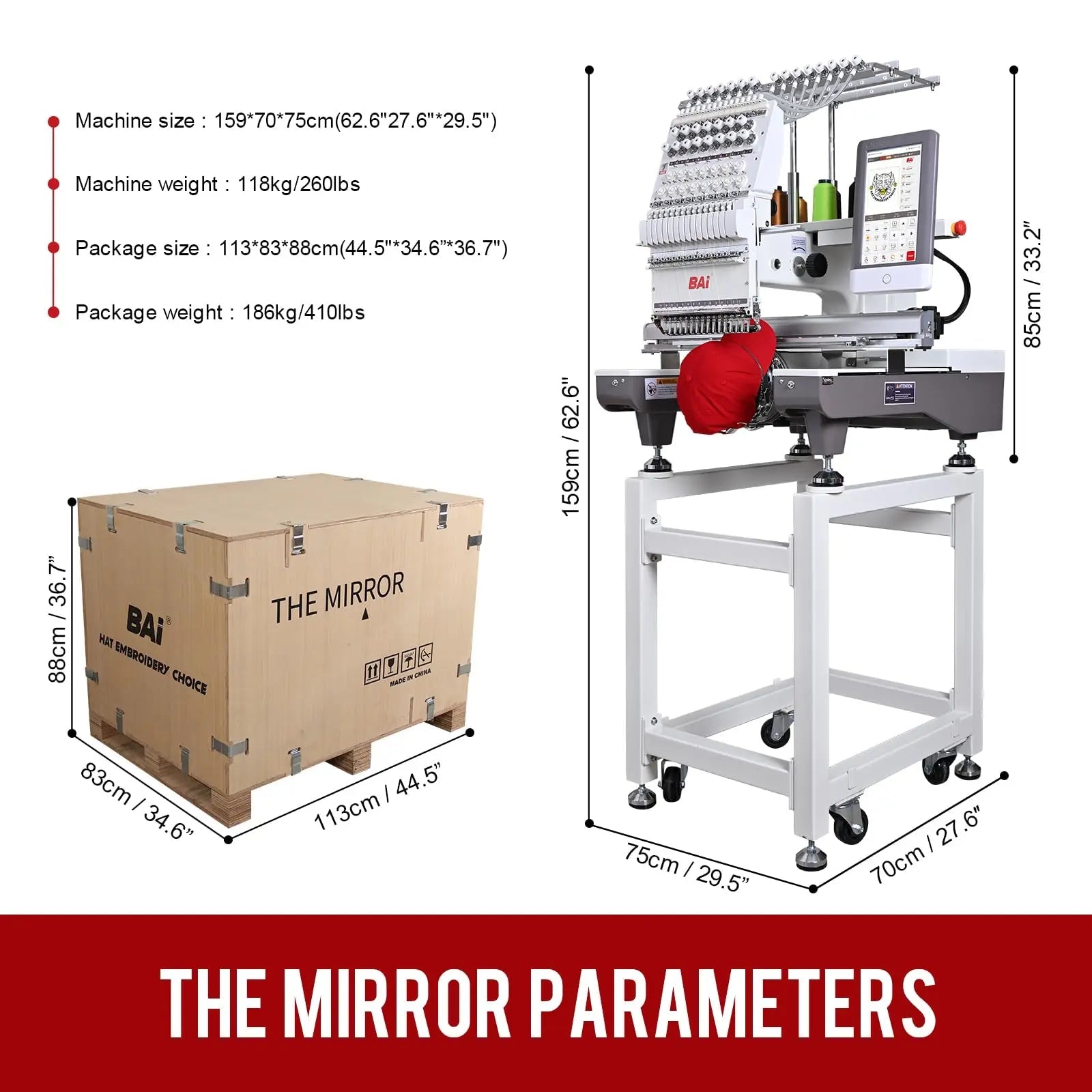 BAi The Mirror Embroidery Machine 20x14" Embroidery Area with 15 Needles,1200spm Max Speed Multi Needle Commercial Embroidery Machine for 3D Hats Clothing,Wifi Available 10" Touch Screen - North State Signs & Printing