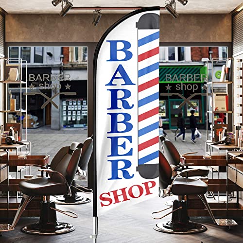 FSFLAG Barber Flag Barbershop Flags with Pole Kit Barbershop Flag with Pole Set for Businesses Advertising Swooper