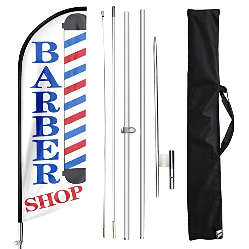 FSFLAG Barber Flag Barbershop Flags with Pole Kit Barbershop Flag with Pole Set for Businesses Advertising Swooper