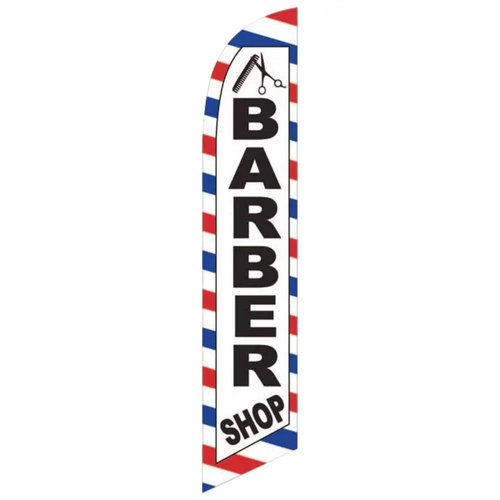 Barber Shop (White) Feather Flag Cobb Promo Eye Catching Feather Banner Sign for Business and Marketing Complete Set with 15 ft Pole Kit and Ground Spike - North State Signs & Printing