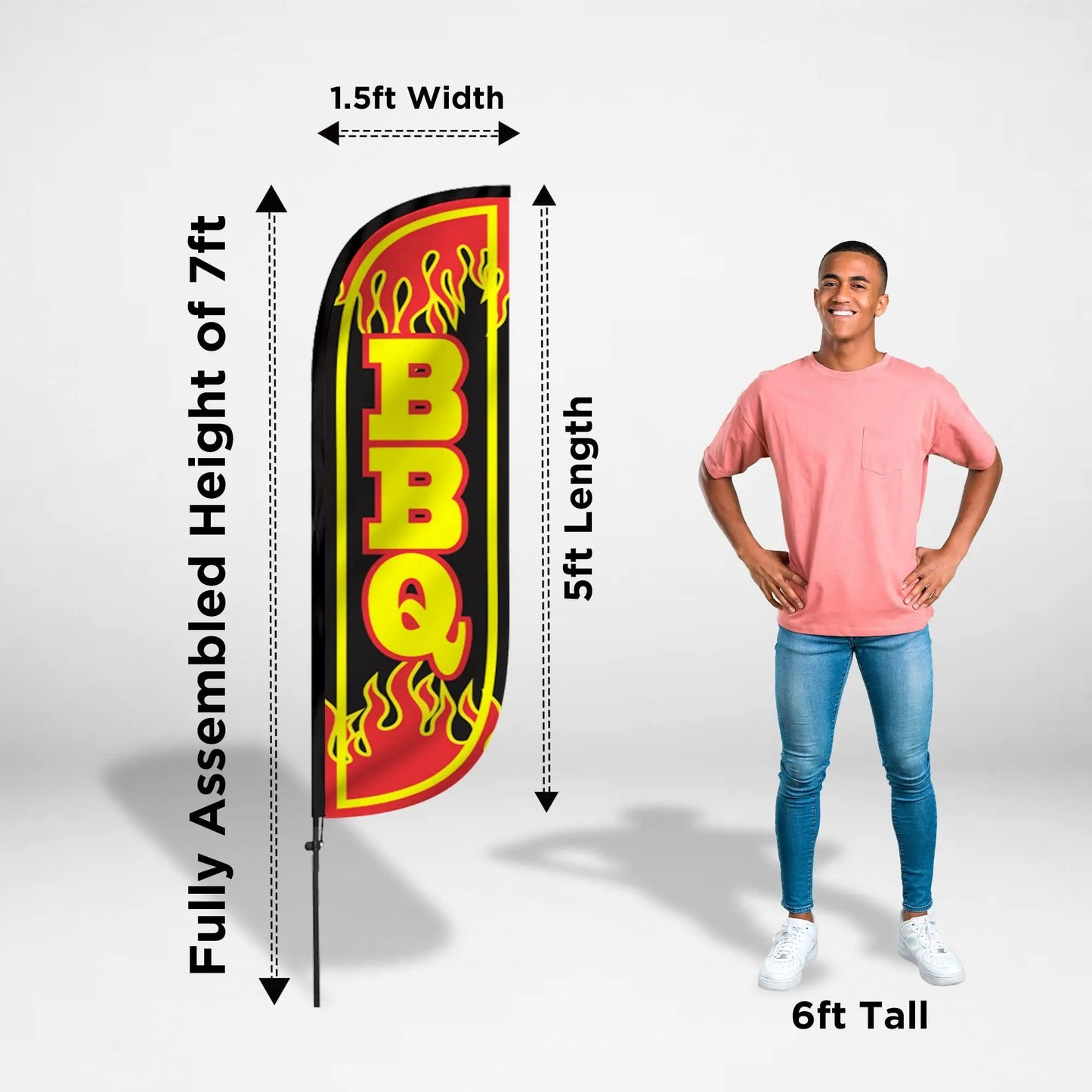 BBQ Feather Flag Set - 5ft Tall Advertising BBQ Banner Flag with Pole Kit and Ground Spike for Business Promotion - BBQ LookOurWay - North State Signs & Printing