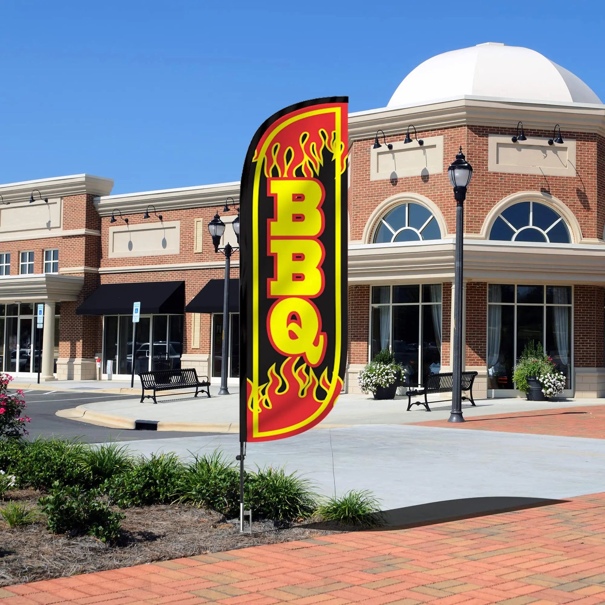 BBQ Feather Flag Set - 5ft Tall Advertising BBQ Banner Flag with Pole Kit and Ground Spike for Business Promotion - BBQ LookOurWay - North State Signs & Printing