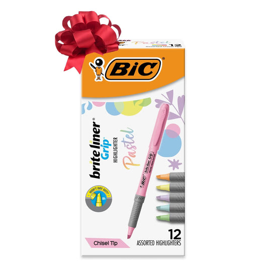 BIC Brite Liner Grip Pastel Highlighters, Versatile Chisel Tip, Soft Grip, Cute Highlighters for Holiday List - Making, 12 - Count Gift Set in Assorted Colors - North State Signs & Printing