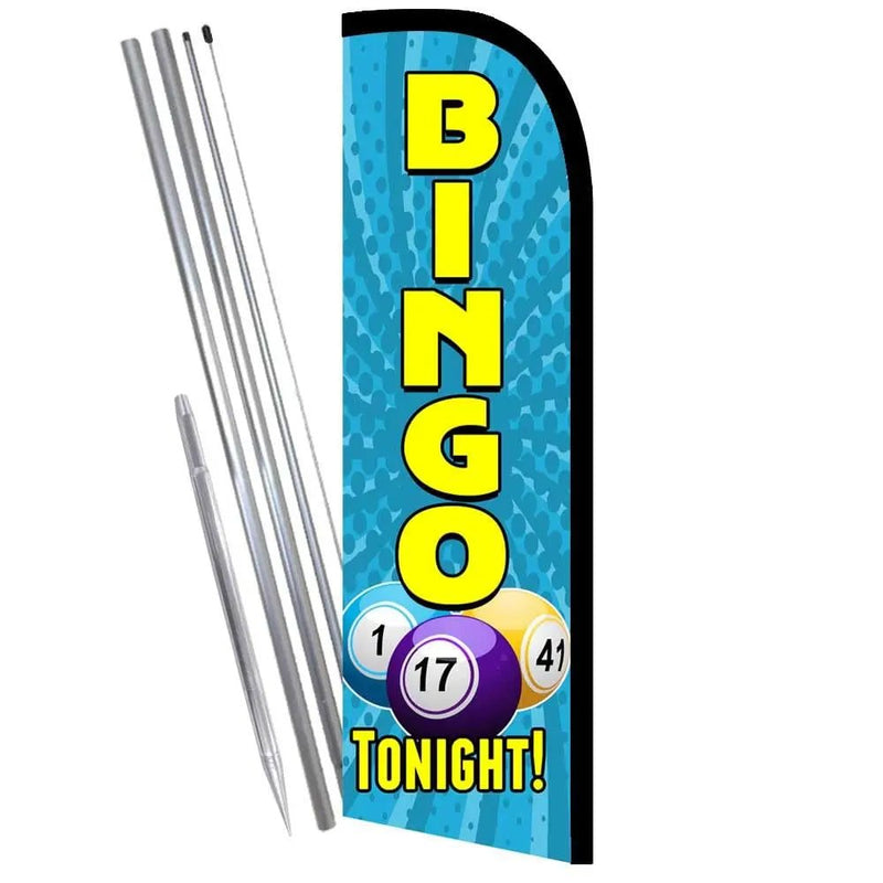BINGO Tonight Premium Windless Feather Banner Flag Kit (Flag, Pole, & Ground Mt) - North State Signs & Printing