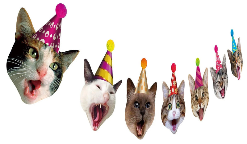 Birthday Cat Garland, Photographic Cat Faces Birthday Banner, Kitties Bday Party Bunting Decoration - North State Signs & Printing