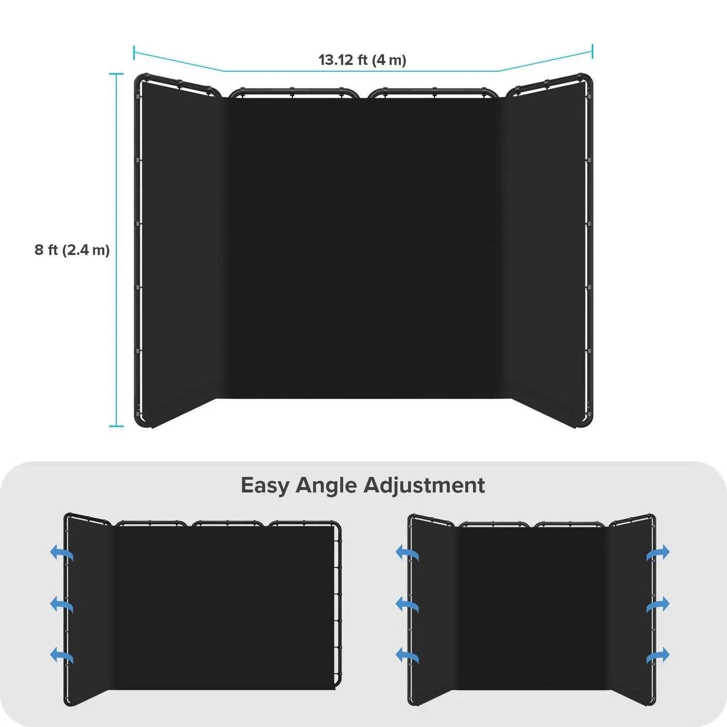 Black Super Large Backdrop Screen with Stand Frame, LimoStudio 13.1 x 8 feet (W x H), 4 Panel Foldable Background, Angle Adjustable, Enhanced Stability with Leg Shoes, Photoshoot, Show Booth, AGG3376 - North State Signs & Printing
