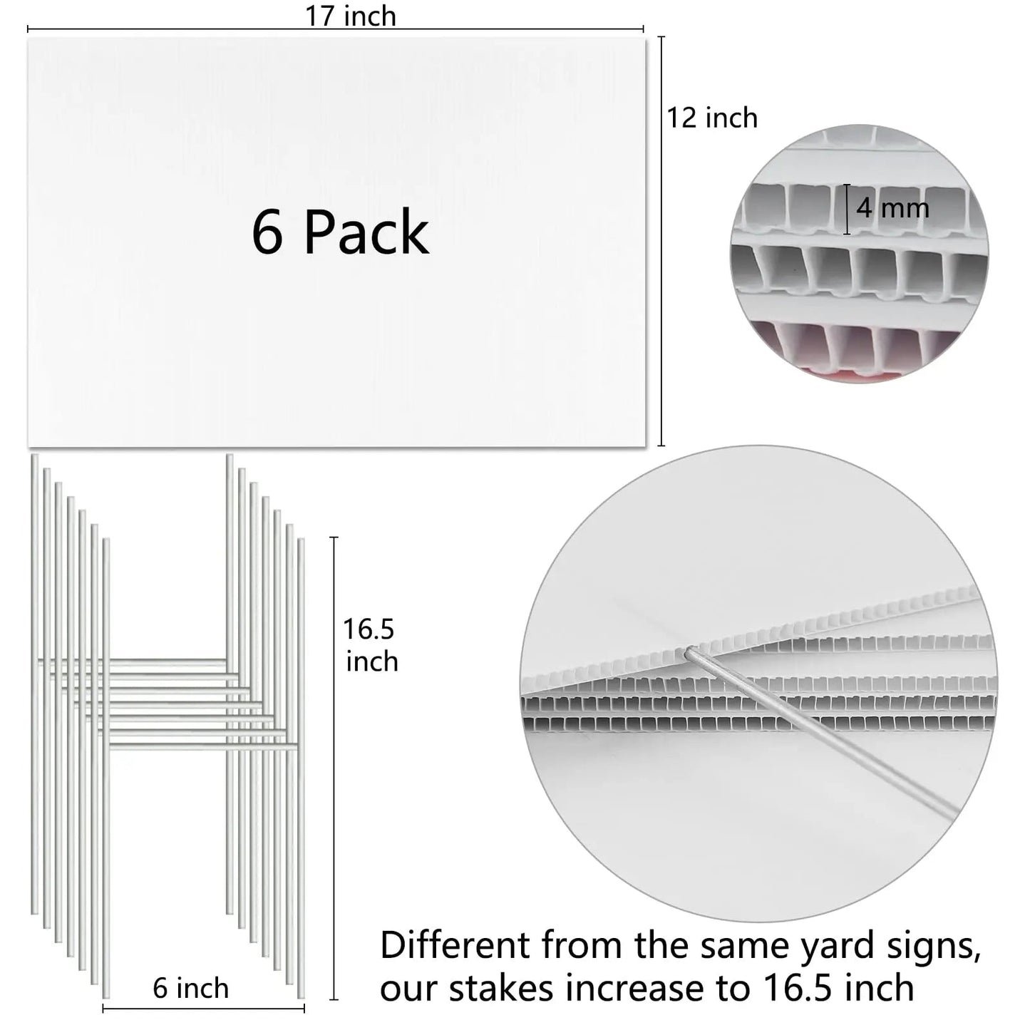 Blank Yard Signs with Stakes, Remiawy 6 Pack Lawn Signs Corrugated Plastic 17x12 Inches Custom Double Sided for Yard Sale Sign Outdoor, Garage Sale, Open House, Estate Sale, Guidepost, Birthday Party - North State Signs & Printing