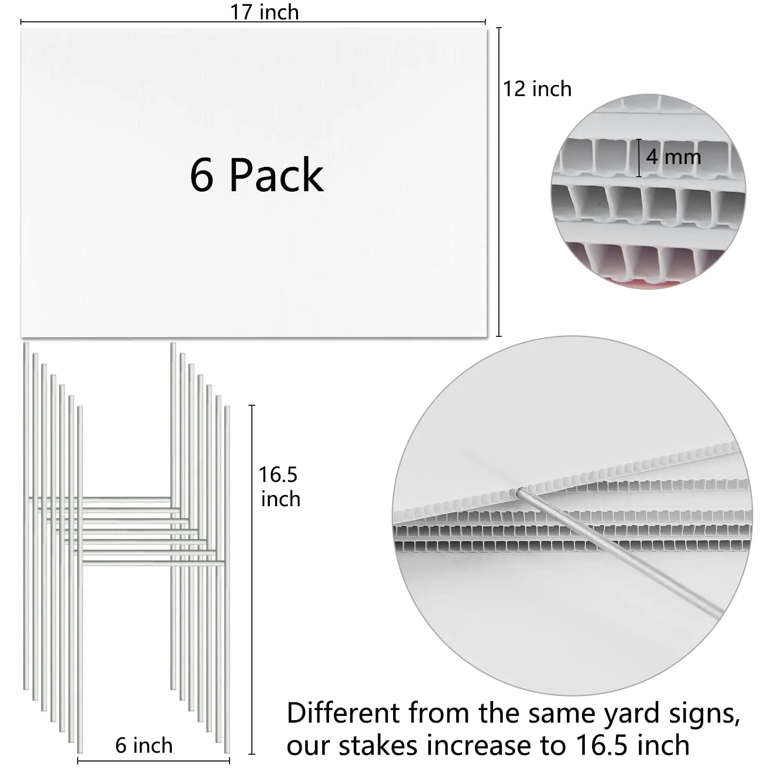 Blank Yard Signs with Stakes, Remiawy 6 Pack Lawn Signs Corrugated Plastic 17x12 Inches Custom Double Sided for Yard Sale Sign Outdoor, Garage Sale, Open House, Estate Sale, Guidepost, Birthday Party - North State Signs & Printing