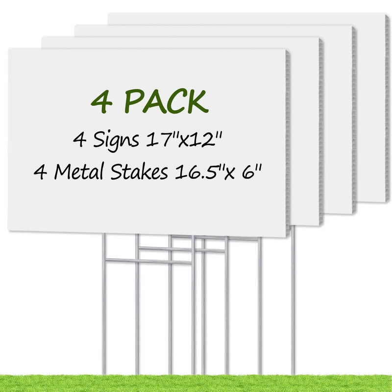 Blank Yard Signs with Stakes, Remiawy Custom Yard Sale Sign 17x12 Inch 4 Pack Corrugated Plastic Double Sided Outdoor Lawn Signs for Yard Sale, Estate Garage Sale, Open House, Birthday Decoration - North State Signs & Printing