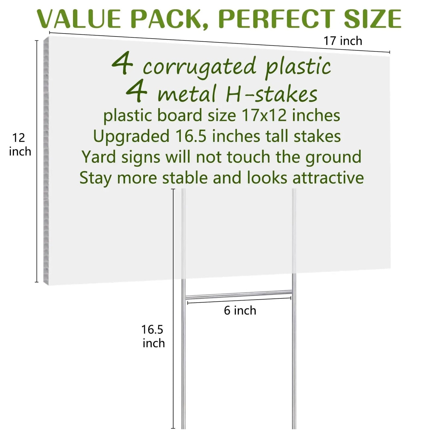 Blank Yard Signs with Stakes, Remiawy Custom Yard Sale Sign 17x12 Inch 4 Pack Corrugated Plastic Double Sided Outdoor Lawn Signs for Yard Sale, Estate Garage Sale, Open House, Birthday Decoration - North State Signs & Printing