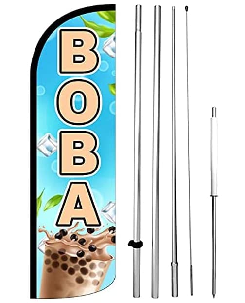 BOBA Windless Feather Swooper Flag Banner Sign 15 Ft Tall Large Pole Kit - Feather Flags / Feather Banners