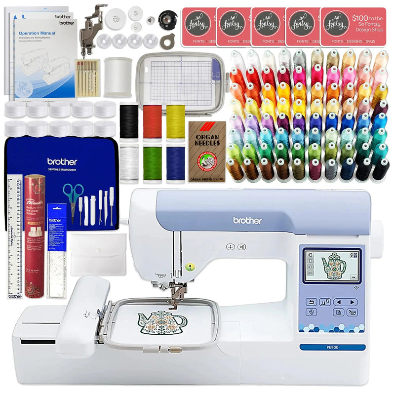 Brother PE900 5" x 7" Embroidery Machine with 80 Embroidery Spools & Embroidery Accessory Kit - North State Signs & Printing