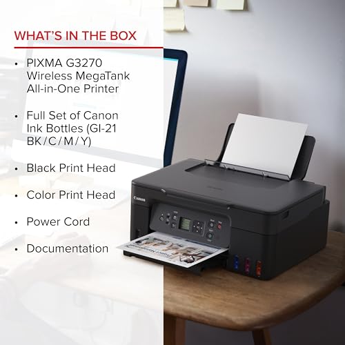 Canon MegaTank G3270 All-in-One Wireless Inkjet Printer. for Home Use Print Scan and Copy Black - All in One Printer