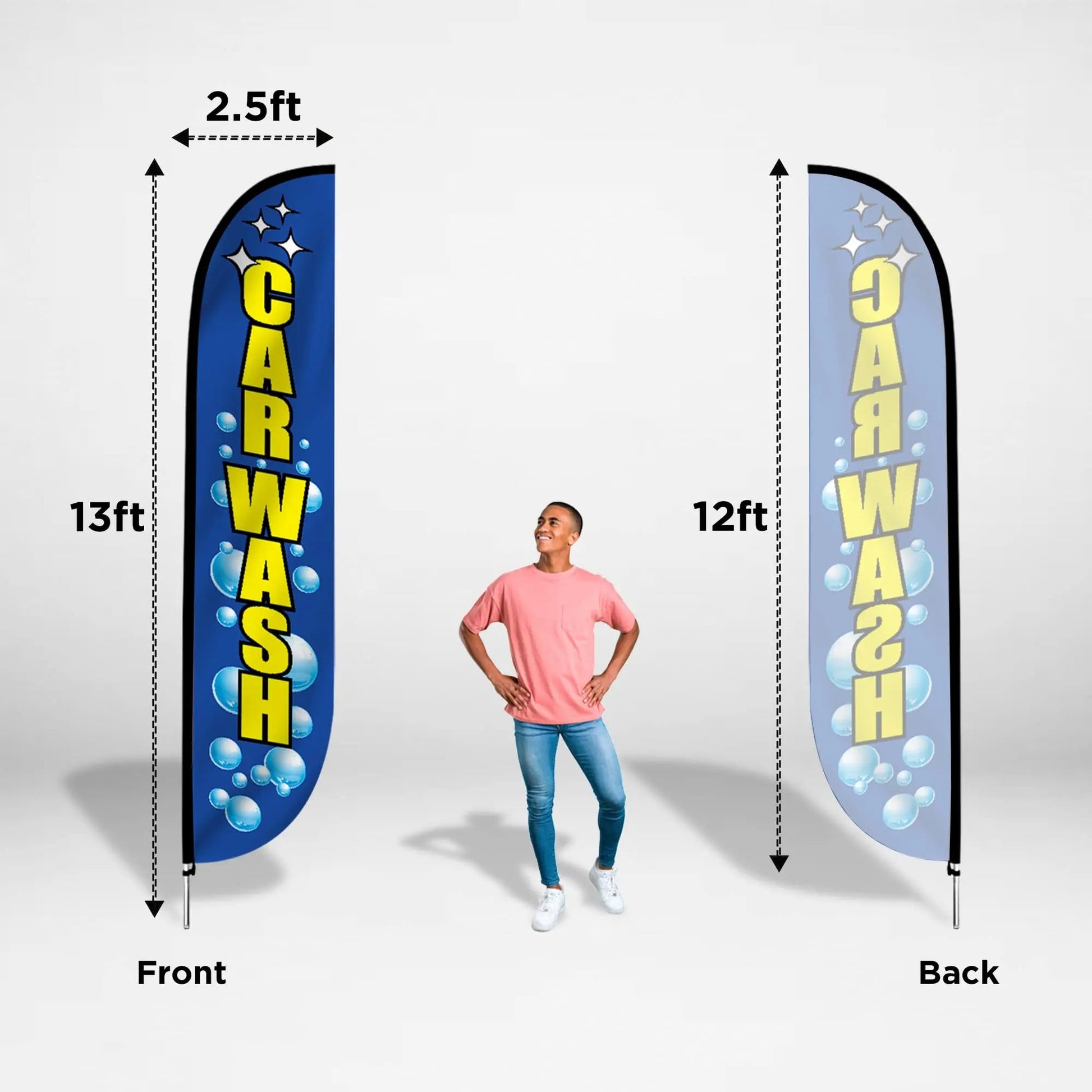 Car Wash Bubbles Feather Flag Pole Kit - 12 Feet Tall Advertising Flag Banner with Fiberglass Pole Kit and Ground Spike for Business Promotion - LookOurWay Car Wash Flags - Car Wash Bubbles - North State Signs & Printing