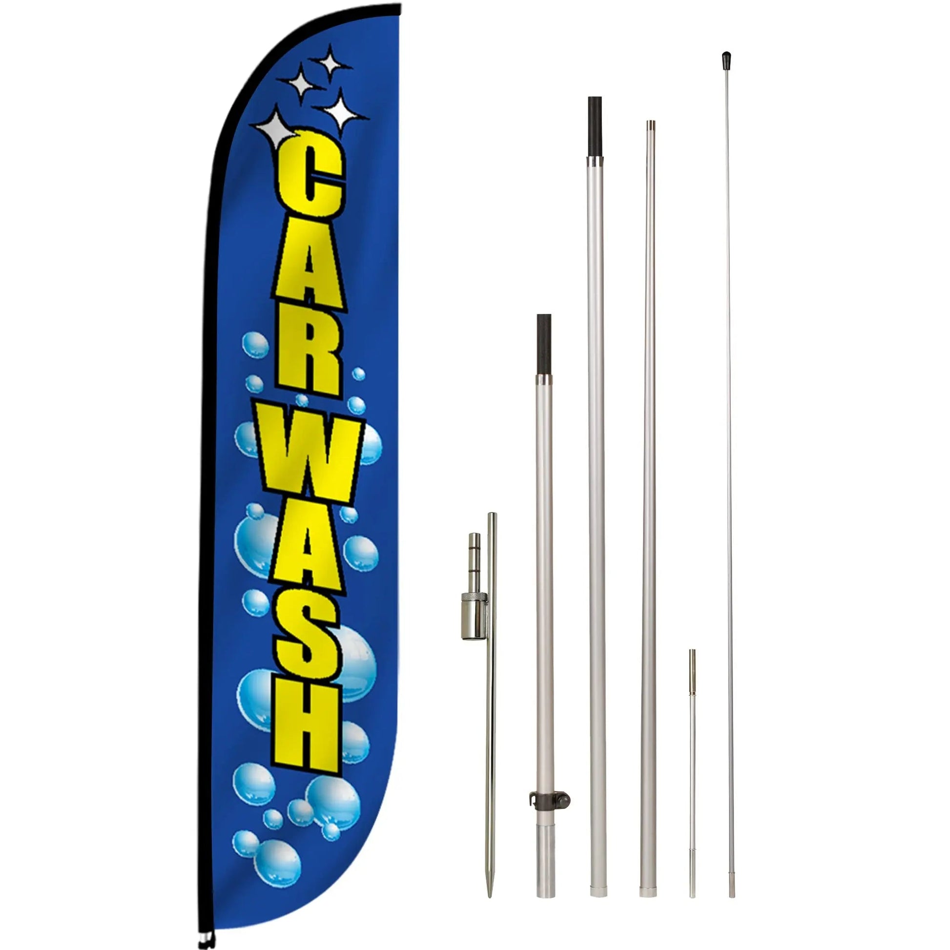 Car Wash Bubbles Feather Flag Pole Kit - 12 Feet Tall Advertising Flag Banner with Fiberglass Pole Kit and Ground Spike for Business Promotion - LookOurWay Car Wash Flags - Car Wash Bubbles - North State Signs & Printing