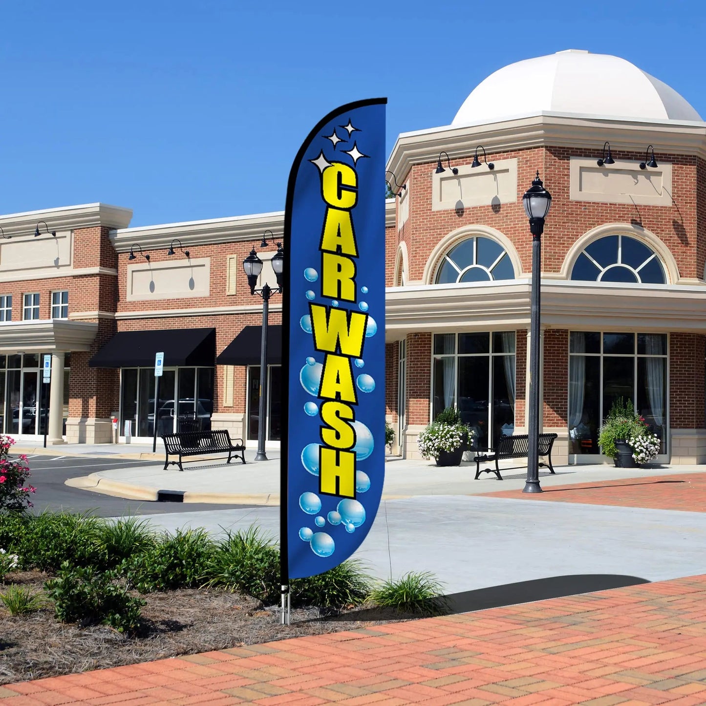 Car Wash Bubbles Feather Flag Pole Kit - 12 Feet Tall Advertising Flag Banner with Fiberglass Pole Kit and Ground Spike for Business Promotion - LookOurWay Car Wash Flags - Car Wash Bubbles - North State Signs & Printing