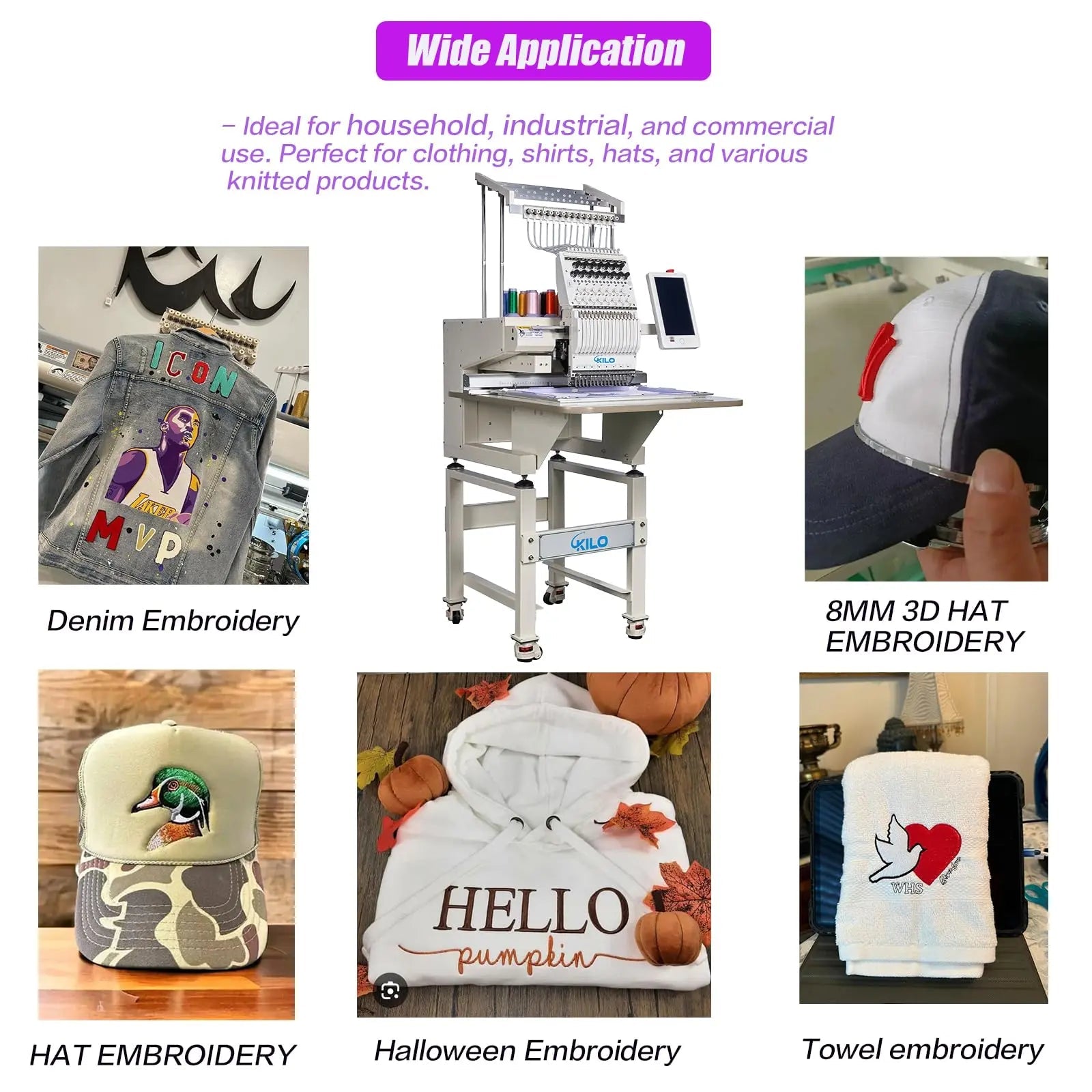 CH1501 Embroidery Machine 15 Needle: Commercial Digital Hat Embroidery Machine Kit with Stand - 13"x20" Embroidery Area 1200 SPM Max Speed, 10" Touch Screen, Wifi, USB for 3D Cap, Shirt and More - North State Signs & Printing