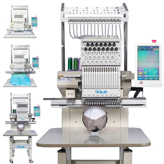 CH1501 Embroidery Machine 15 Needle: Commercial Digital Hat Embroidery Machine Kit with Stand - 13"x20" Embroidery Area 1200 SPM Max Speed, 10" Touch Screen, Wifi, USB for 3D Cap, Shirt and More - North State Signs & Printing