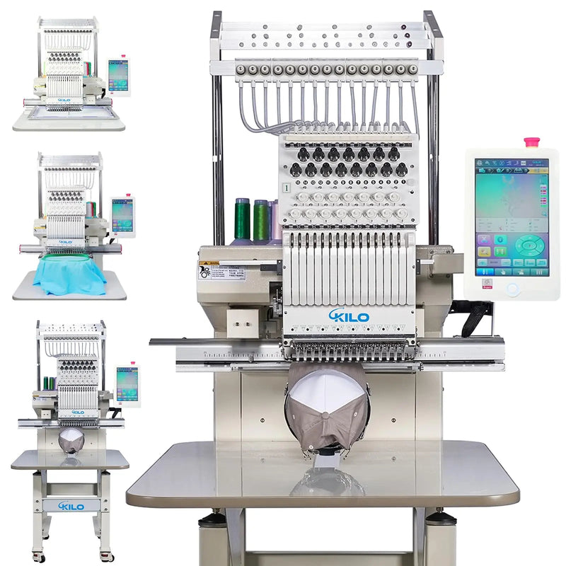 CH1501 Embroidery Machine 15 Needle: Commercial Digital Hat Embroidery Machine Kit with Stand - 13"x20" Embroidery Area 1200 SPM Max Speed, 10" Touch Screen, Wifi, USB for 3D Cap, Shirt and More - North State Signs & Printing