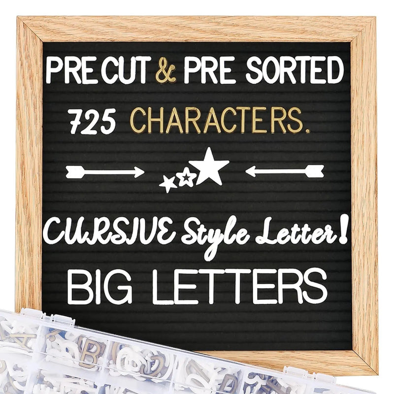 Changeable Felt Letter Board with Letters, Pre Cut & Sorted 725 Letters, First Day of School Board, 10x10 Inch Message Board, Classroom Decor Farmhouse Wall Decor Sign Board - North State Signs & Printing