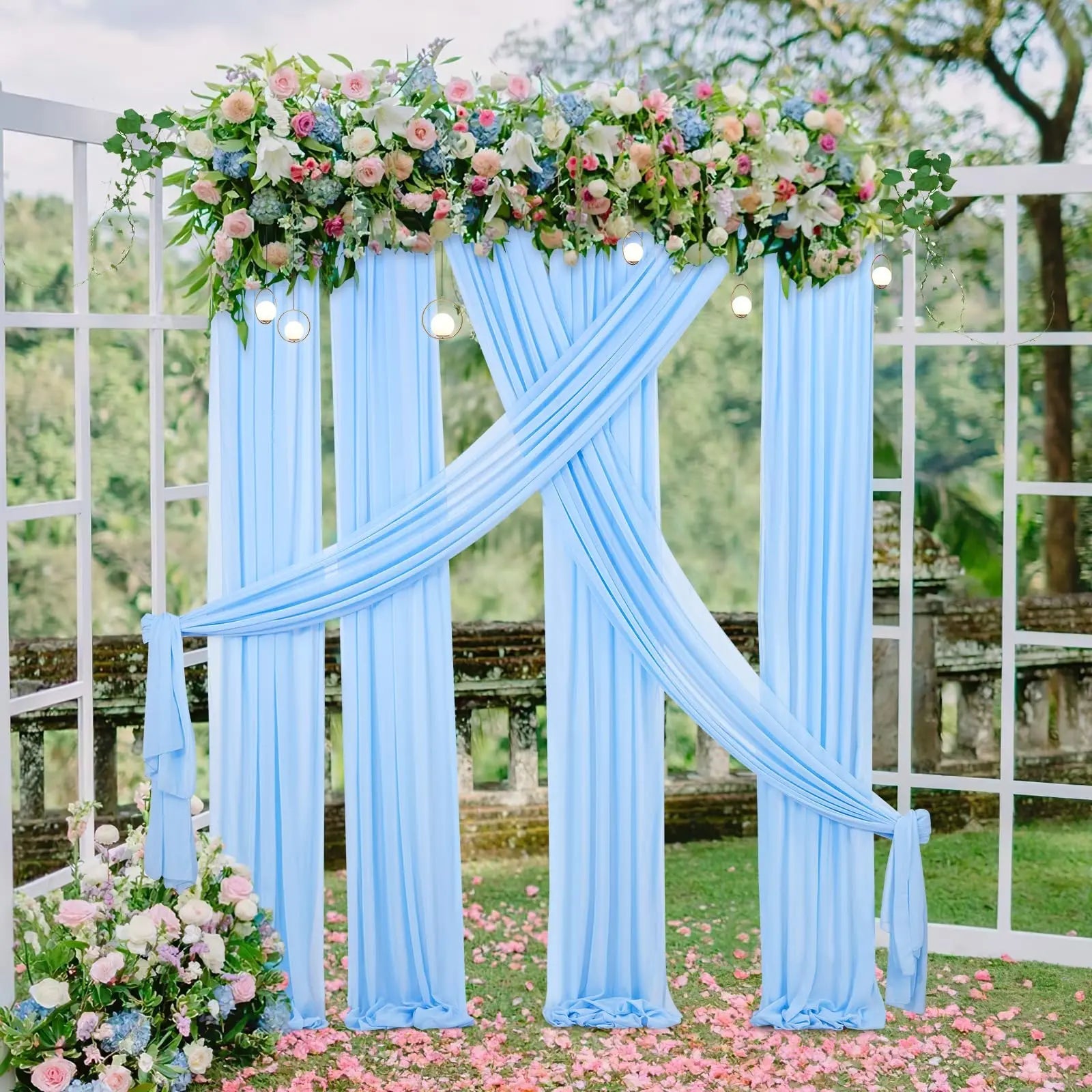Chiffon Wedding Arch Draping Fabric Light Blue 6 Panels 6 Yards Long Romantic Curtain Backdrops for Baby Shower Party Decorations - North State Signs & Printing