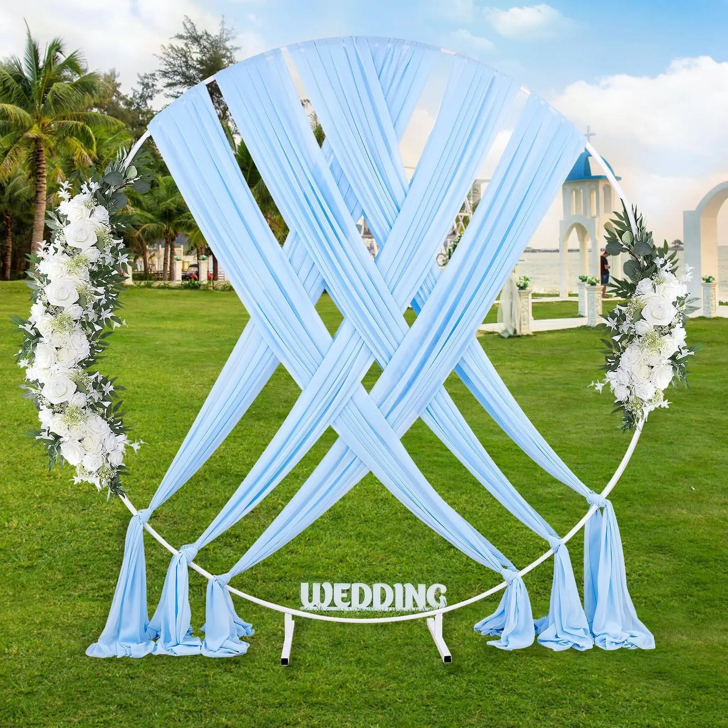 Chiffon Wedding Arch Draping Fabric Light Blue 6 Panels 6 Yards Long Romantic Curtain Backdrops for Baby Shower Party Decorations - North State Signs & Printing
