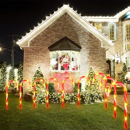 24 Pack Upgraded Waterproof Solar Christmas Candy Cane Lights Christmas Pathway Stake Lights Outdoor with 8 Modes Solar