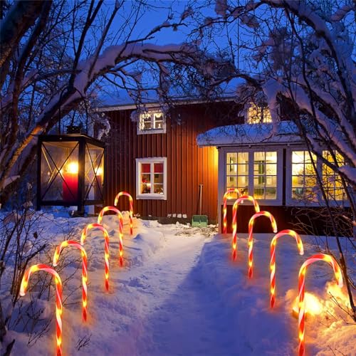 24 Pack Upgraded Waterproof Solar Christmas Candy Cane Lights Christmas Pathway Stake Lights Outdoor with 8 Modes Solar