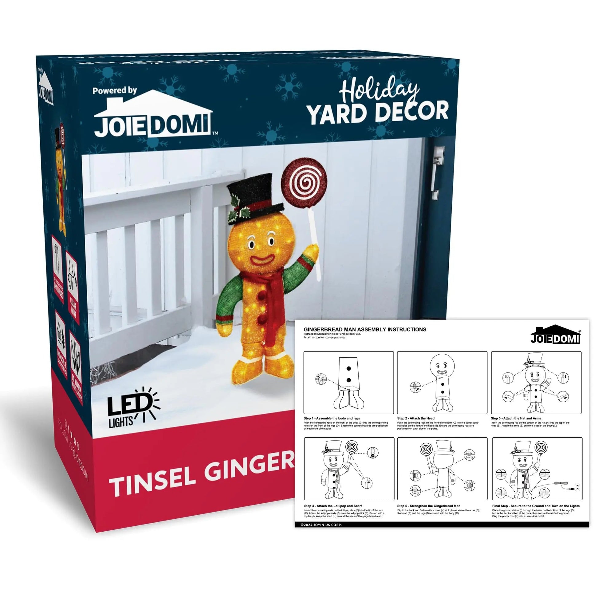 Christmas Gingerbread Man Tinsel Yard Light, JOIEDOMI 3FT, 50 Pre - Lit LED Warm White Lights with Metal Stakes for Indoor Outdoor Garden Holiday Decoration, Christmas Event, Christmas Eve Night Décor - North State Signs & Printing