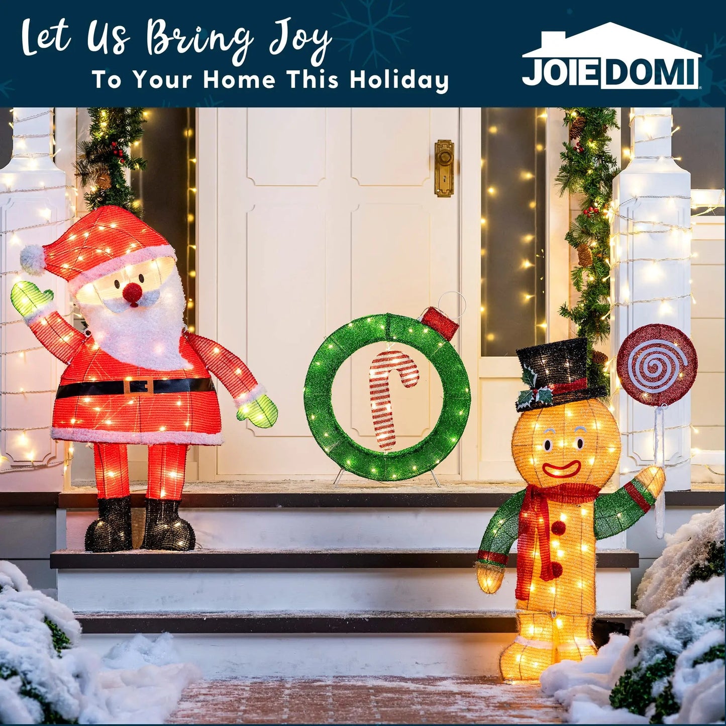Christmas Gingerbread Man Tinsel Yard Light, JOIEDOMI 3FT, 50 Pre - Lit LED Warm White Lights with Metal Stakes for Indoor Outdoor Garden Holiday Decoration, Christmas Event, Christmas Eve Night Décor - North State Signs & Printing