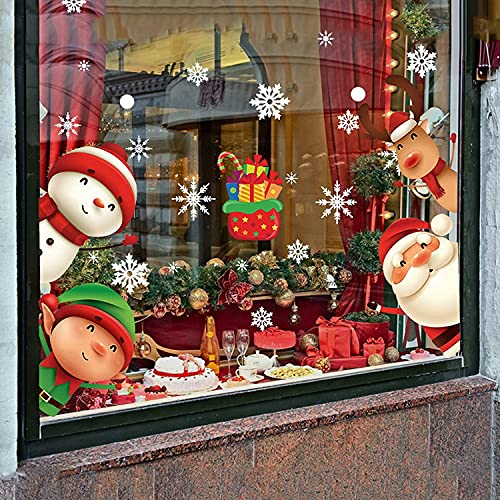 XIMISHOP 82PCS Christmas Snowflake Window Clings Stickers for Glass Xmas Decals Decorations Holiday Snowflake Santa