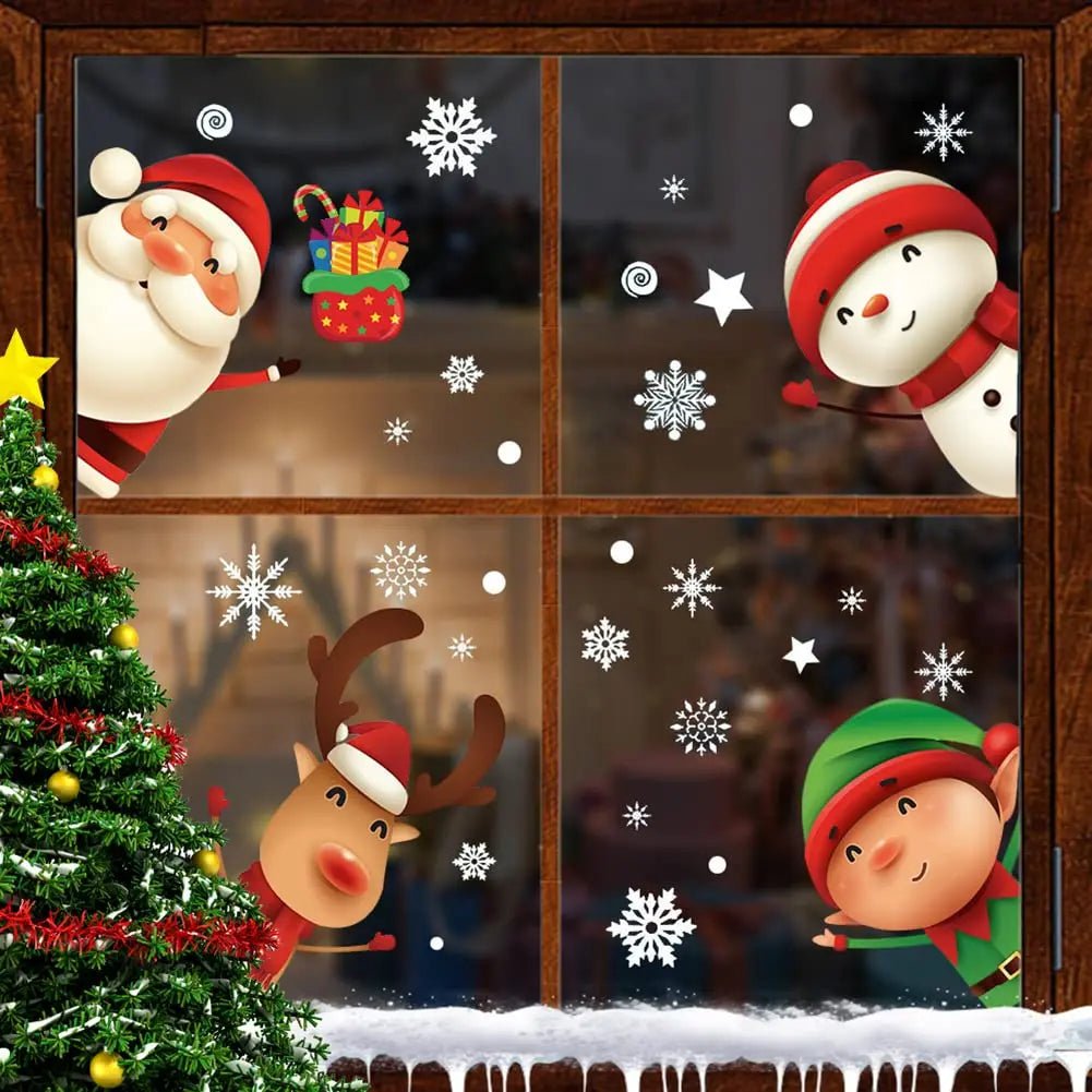 Christmas Snowflake Window Clings Stickers for Glass, Xmas Decals Decorations, XIMISHOP 82PCS, Holiday Snowflake Santa Claus Reindeer Decals for Party - North State Signs & Printing
