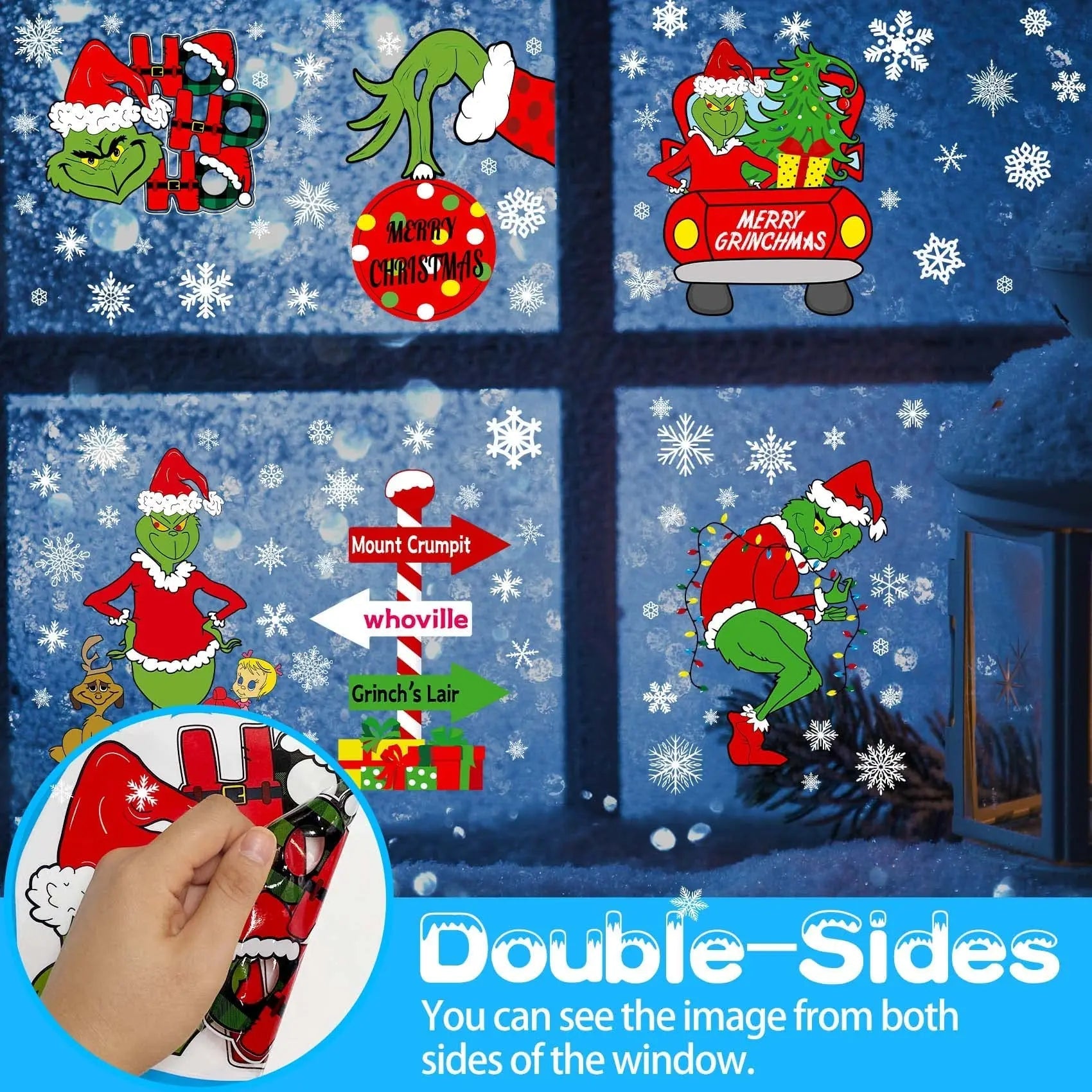 Christmas Window Clings Decorations Double Sided Christmas Window Stickers for Glass Window Christmas Decorations Indoor Home Decor Snowflake Window Decal for Home School Office Decorations - North State Signs & Printing