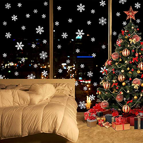 LUDILO 135Pcs Christmas Window Clings Snowflakes Window Decals Static Window Stickers for Christmas Decorations Window